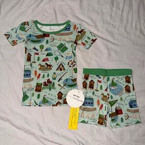 LittleSleepies Kids 3T Green Camp Two-Piece Short Sleeve & Shorts Pajama Set NWT